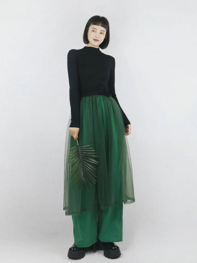 soft single-layer see-through gauze skirt_BDHL4309