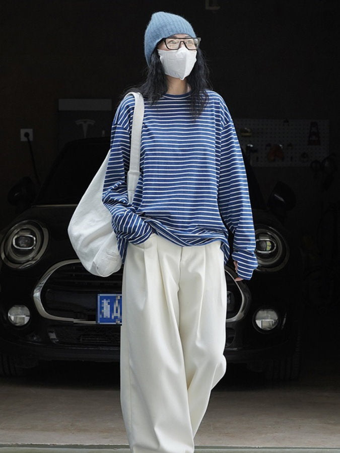 loose slim striped long T shirt_BDHL4311