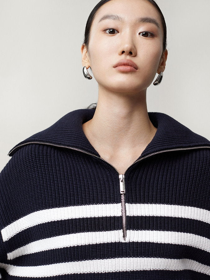Striped half zip up sweater HL4043
