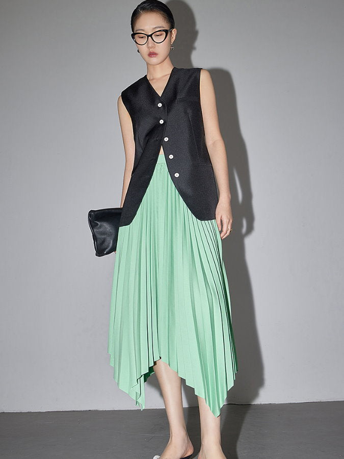 Asymmetrical Hem Pleated Skirt HL4282