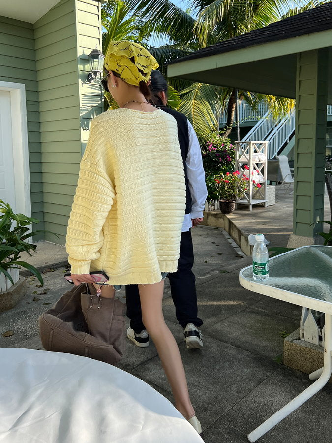 Square Neck Loose Knit Pullover_BDHL4357