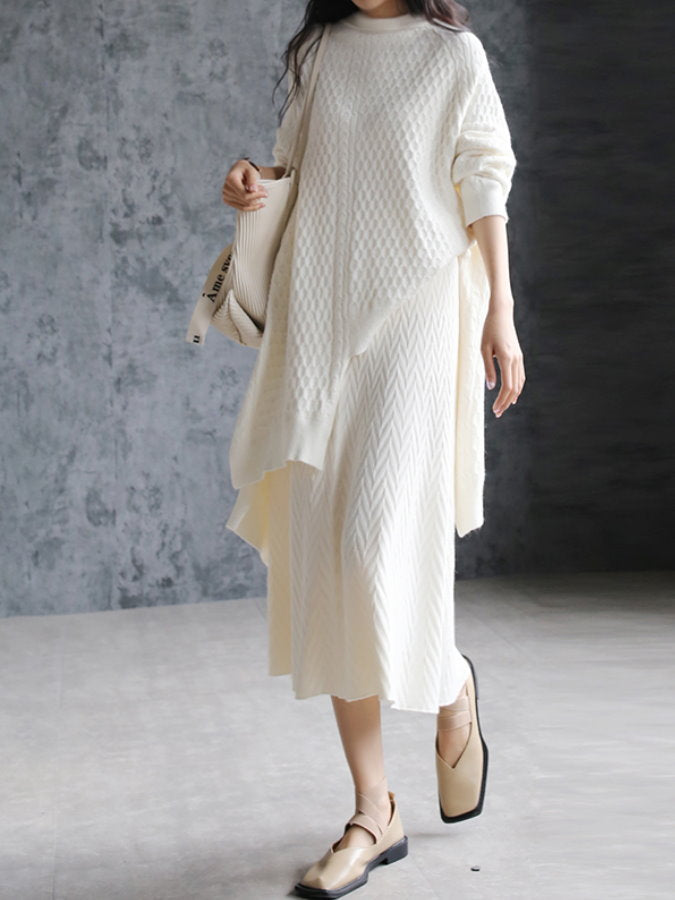 Herringbone Knit Middle Skirt HL4235