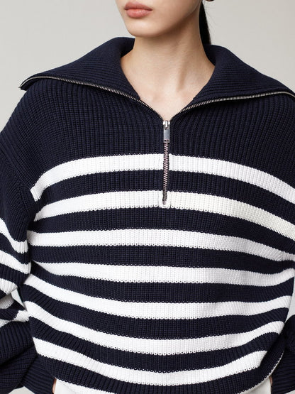 Striped half zip up sweater HL4043