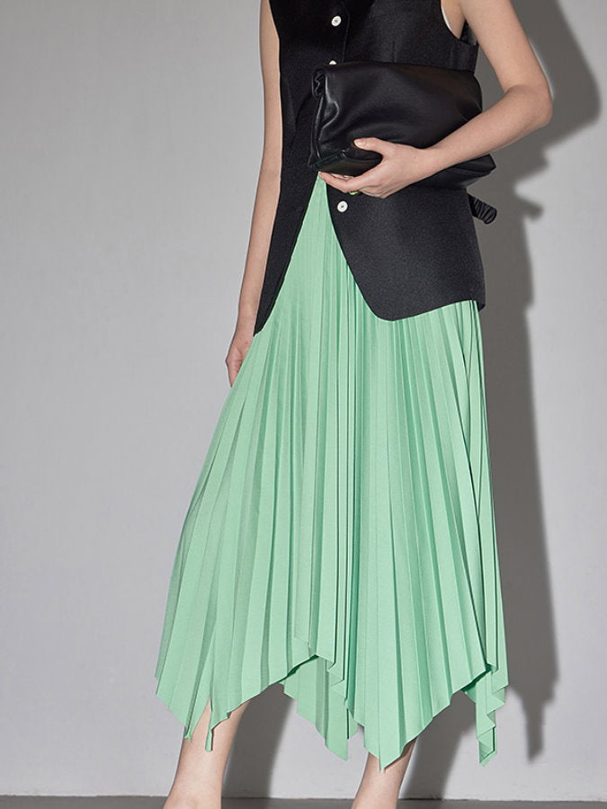 Asymmetrical Hem Pleated Skirt HL4282