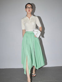 Asymmetrical Hem Pleated Skirt HL4282