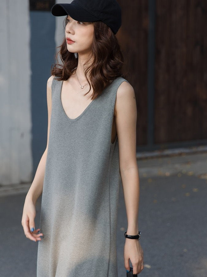 Deep V-neck sleeveless long dress_BDHL4516