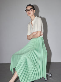 Asymmetrical Hem Pleated Skirt HL4282