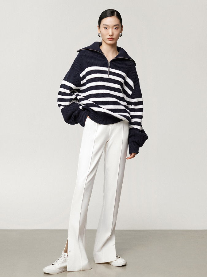 Striped half zip up sweater HL4043