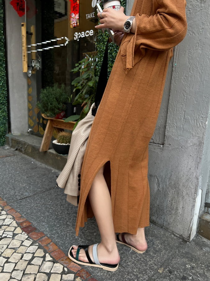 U-Neck Slit Knit Straight One Piece_BDHL4460