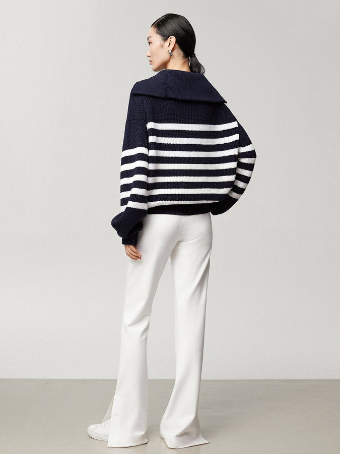 Striped half zip up sweater HL4043