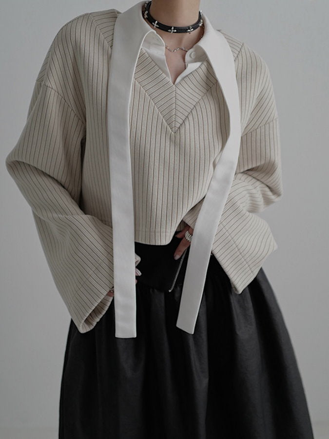 Deep V-neck cropped rib knit HL4082