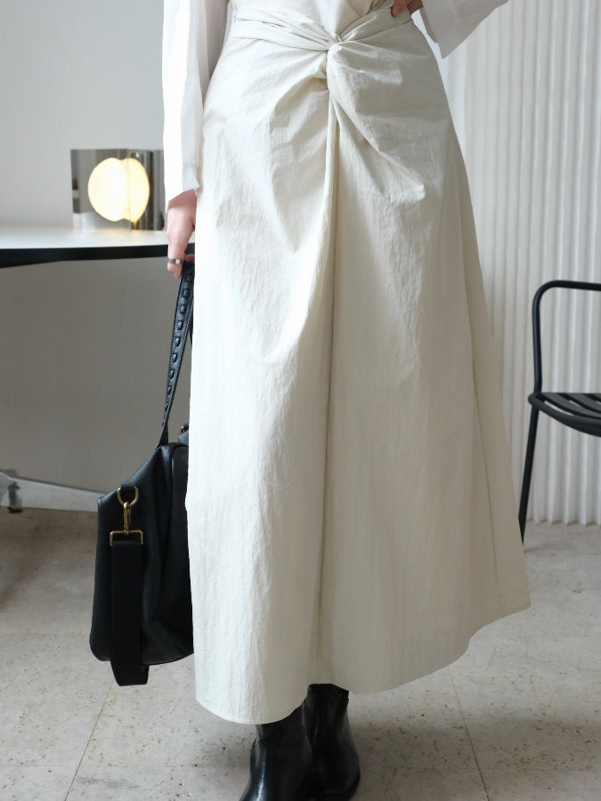 Waist-twist cotton long skirt_BDHL4546