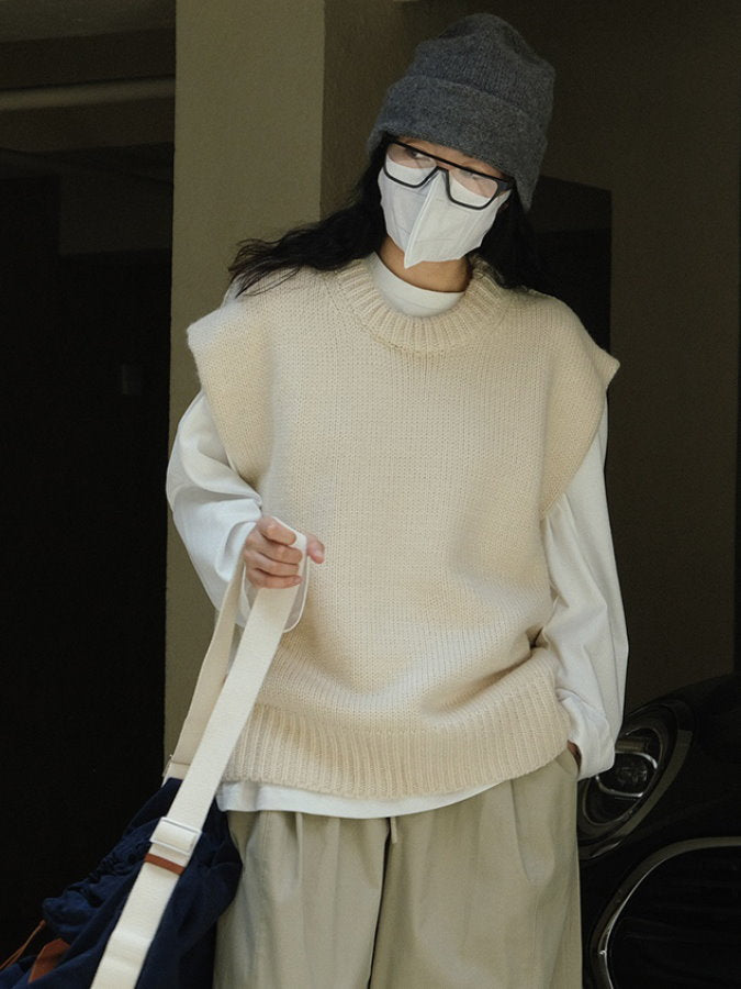 寬袖孔針織背心 HL3837