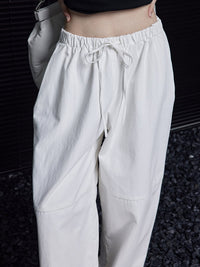 Elastic waist drawstring knee-stitch pants_BDHL4485