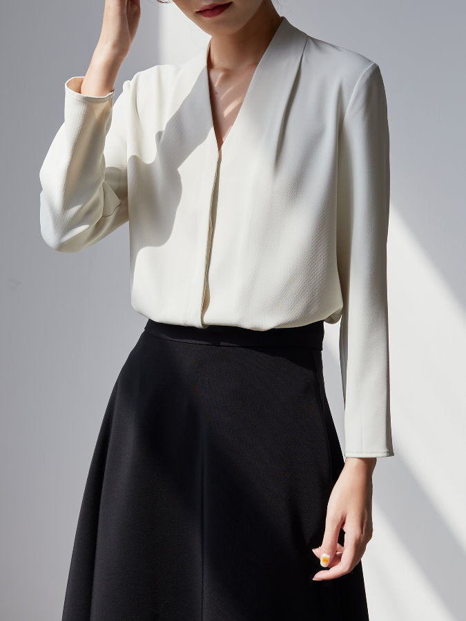 Fly Front V Neck Blouse HL3517