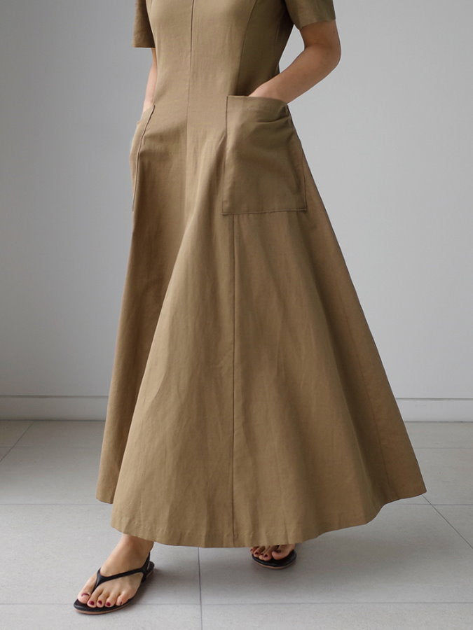 Waist Shape V Neck Flared Dress_HL3627