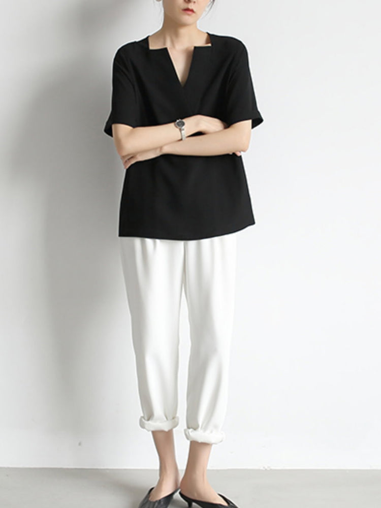 Deep V-neck chiffon shirt 8977