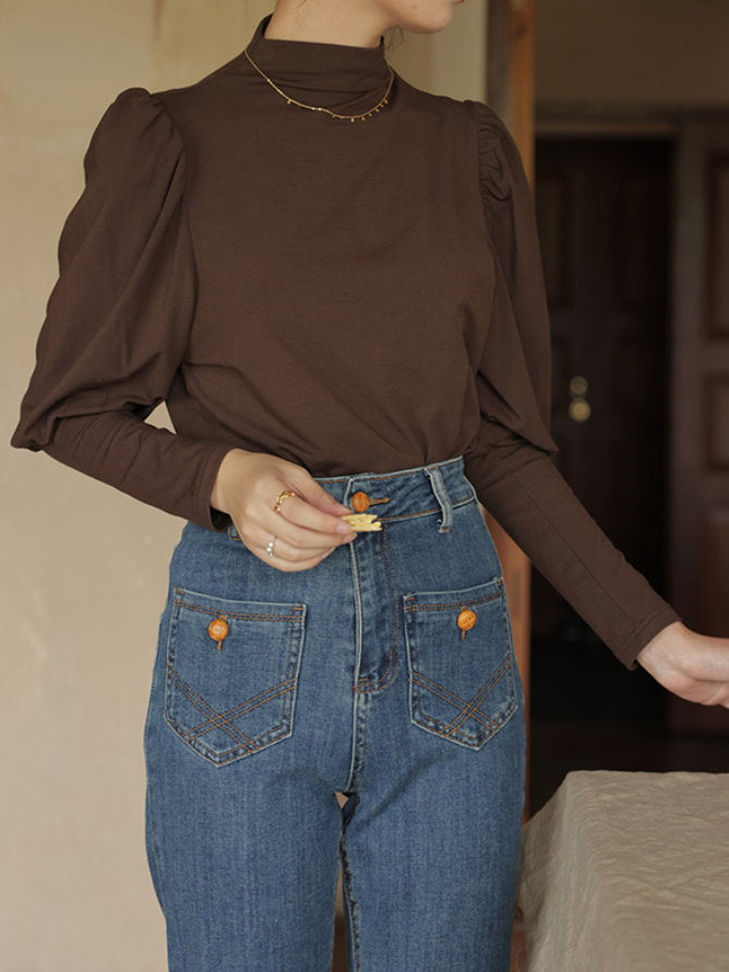 mock neck power shawl shirt 9417
