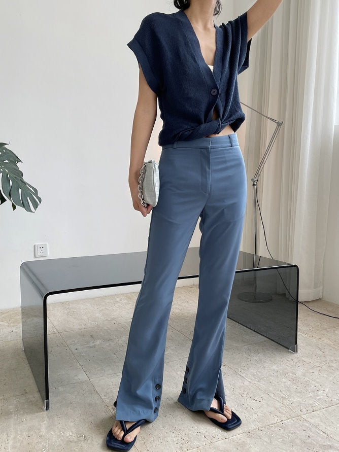 Hem slit slim pants 9304
