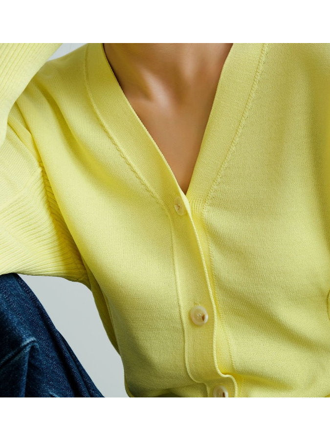 Ribbed Trim V-Neck Cardigan HL9792