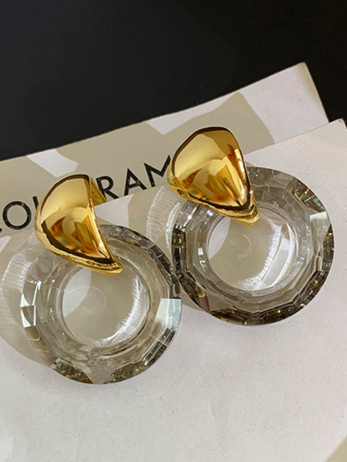 Clear circle gold earrings HL3573