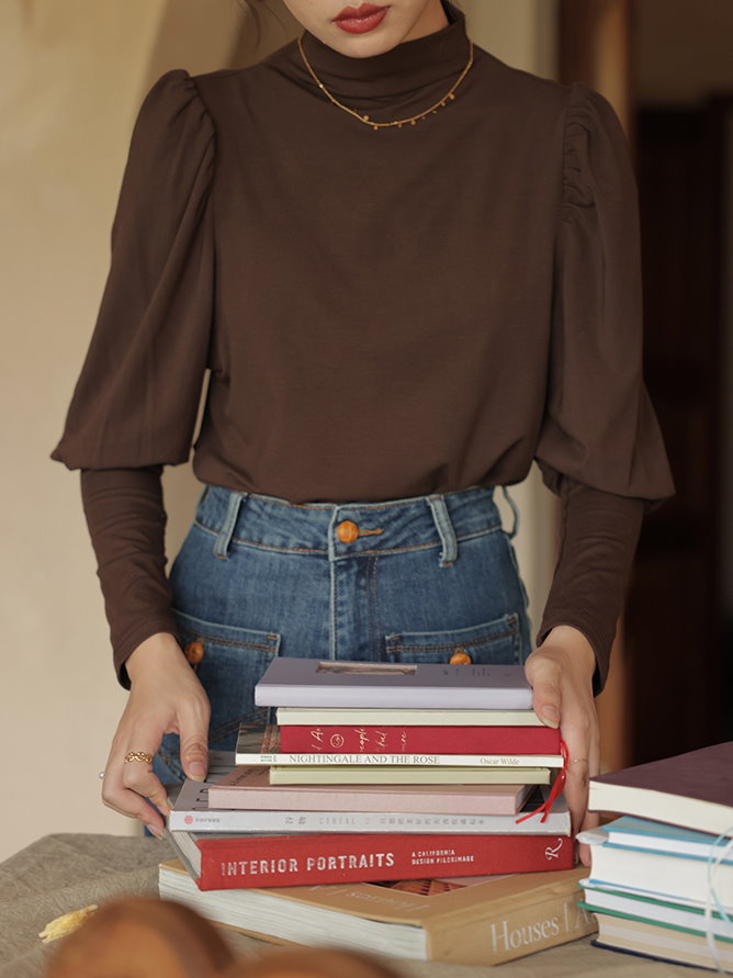 mock neck power shawl shirt 9417