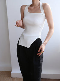 Asymmetrical Rib Knit Tank Top_HL3770