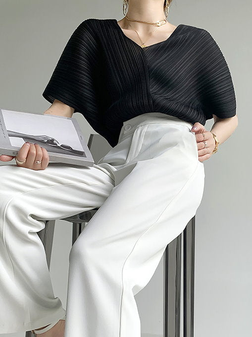 Sheer Pleated Chiffon Blouse 9101