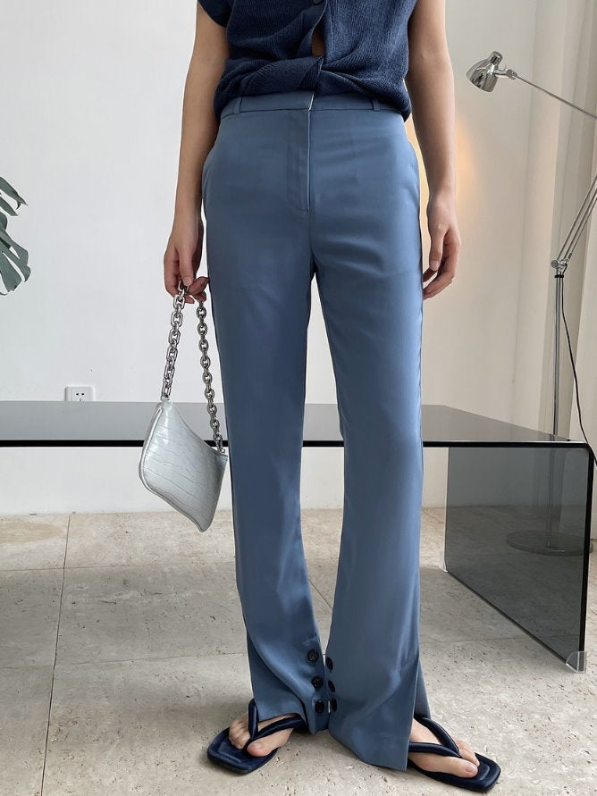 Hem slit slim pants 9304