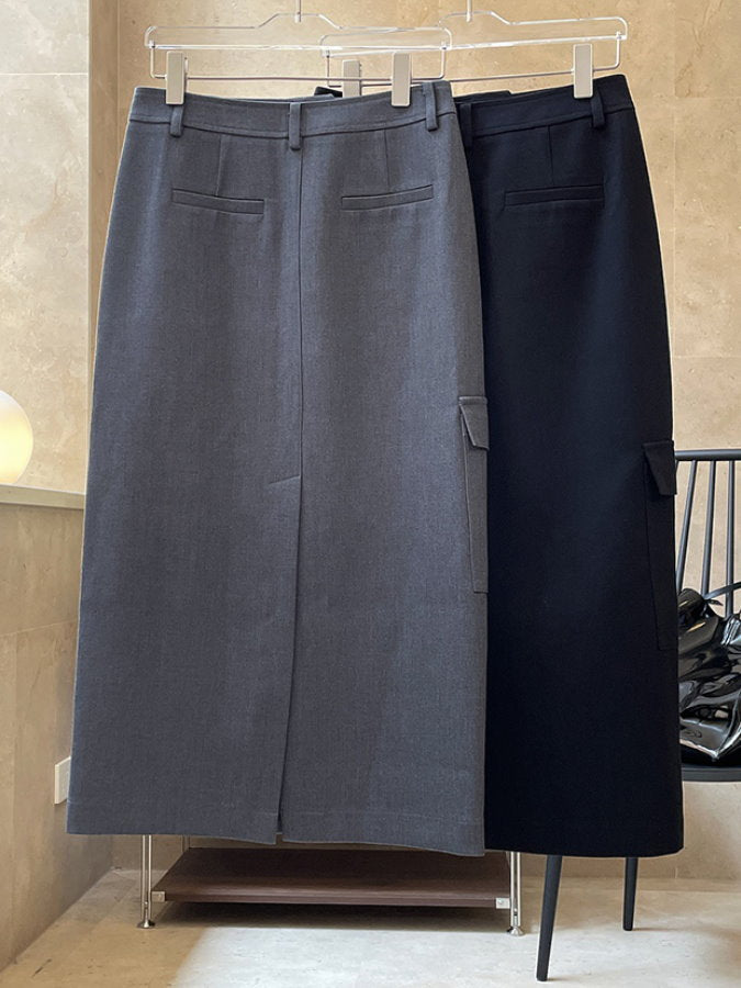 Patch Pocket Long Slit Skirt HL3836