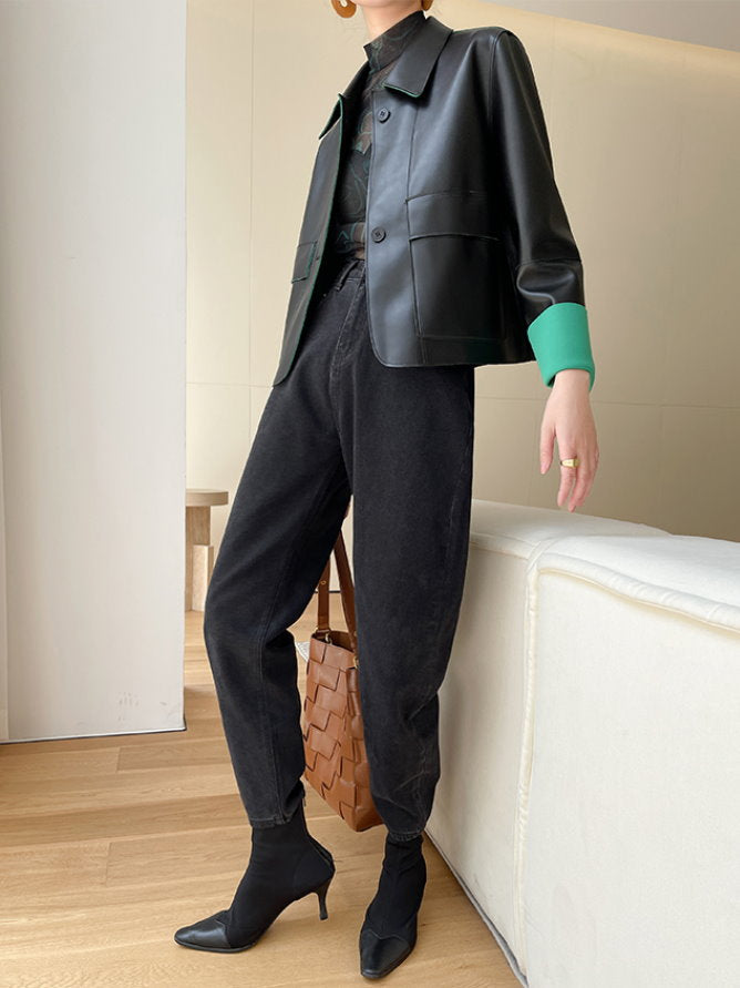 Vegan Leather Short Jacket 9393