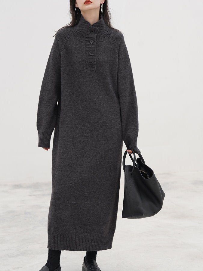 High collar henley neck knit dress HL3998