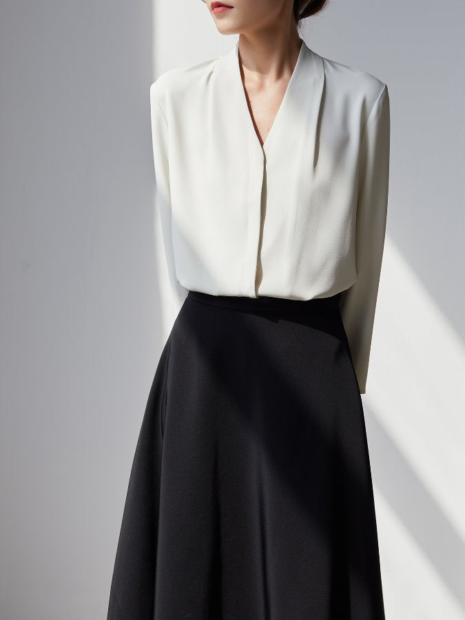 Fly Front V Neck Blouse HL3517