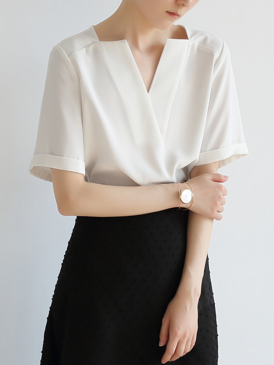 Deep V-neck chiffon shirt_8977