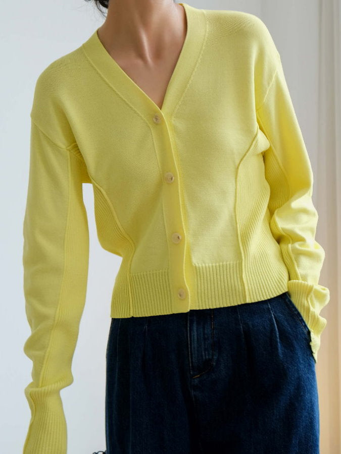 Ribbed Trim V-Neck Cardigan HL9792
