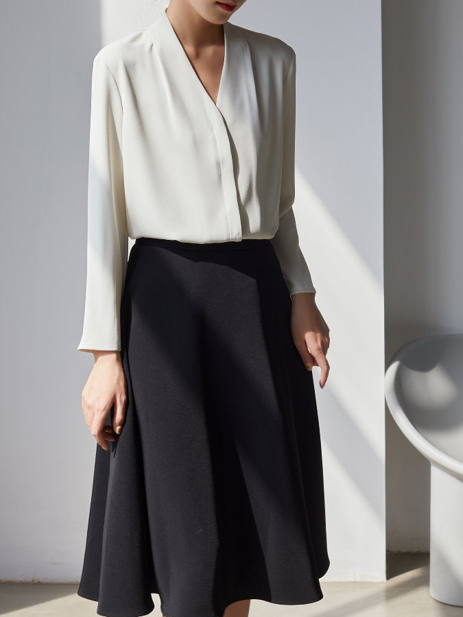 Fly Front V Neck Blouse HL3517