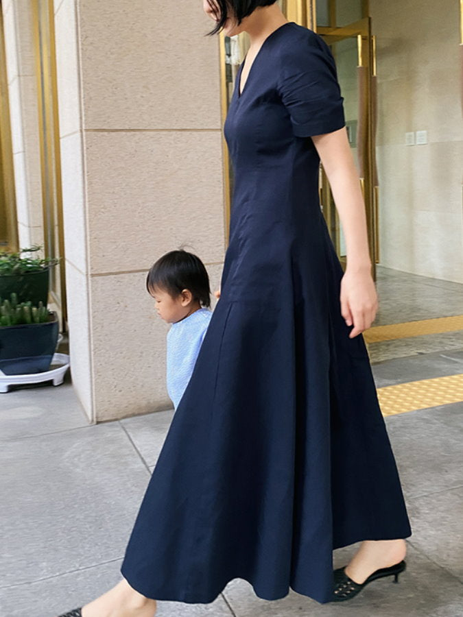 Waist Shape V Neck Flared Dress_HL3627