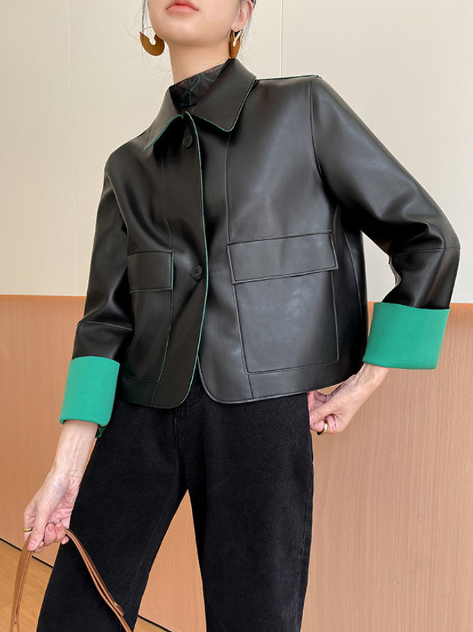 Vegan Leather Short Jacket 9393