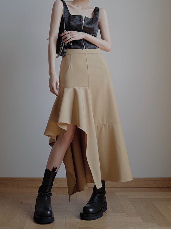 Asymmetrical flared skirt_9050