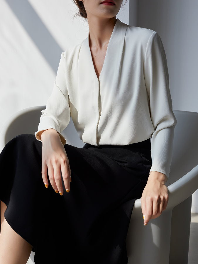 Fly Front V Neck Blouse HL3517