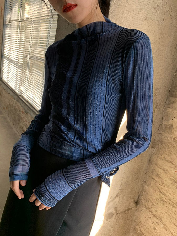 striped half turtleneck shirt_BDHL4318