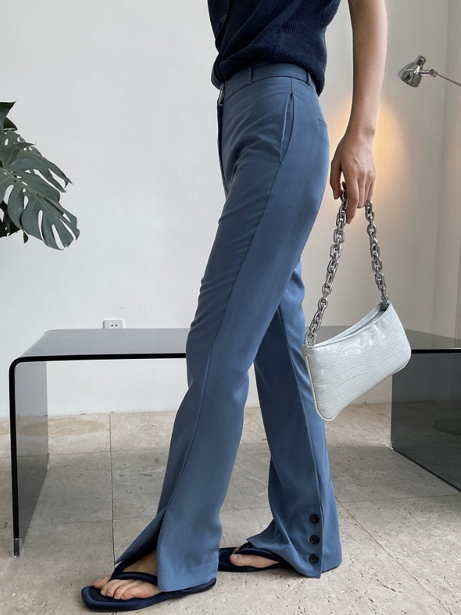 Hem slit slim pants 9304