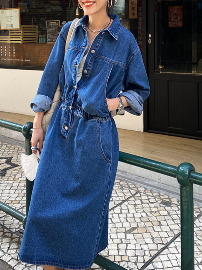 Waist Gathered Denim Dress HL3388