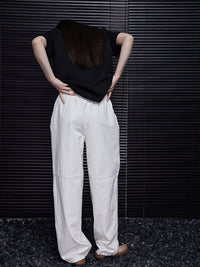 Elastic waist drawstring knee-stitch pants_BDHL4485