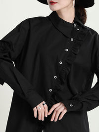 Diagonal Button Ruffle Blouse HL9726