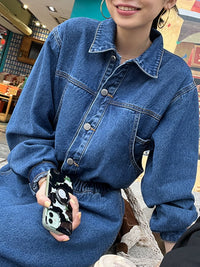 Waist Gathered Denim Dress HL3388