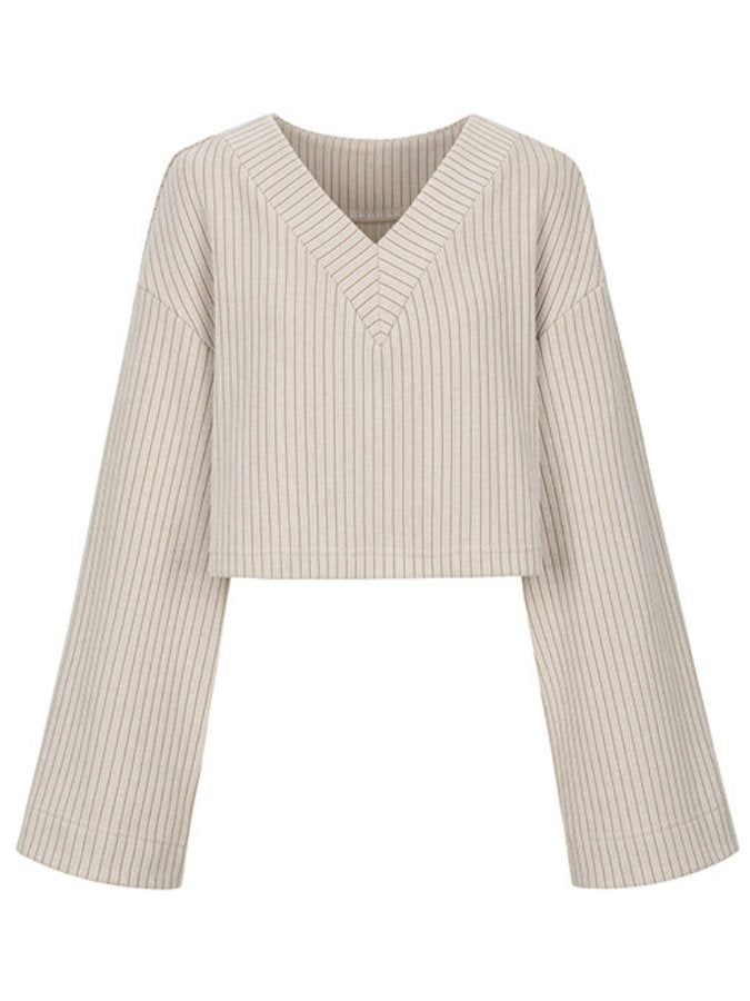 Deep V-neck cropped rib knit HL4082