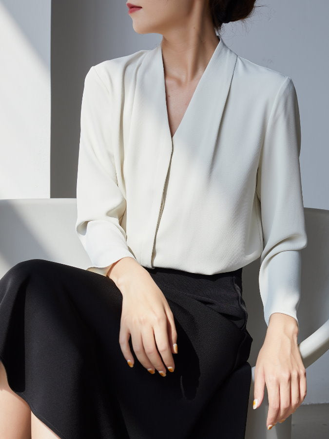 Fly Front V Neck Blouse HL3517