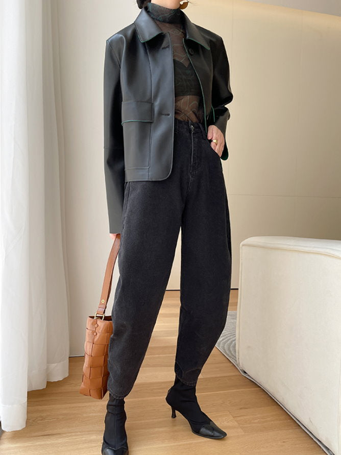 Vegan Leather Short Jacket 9393