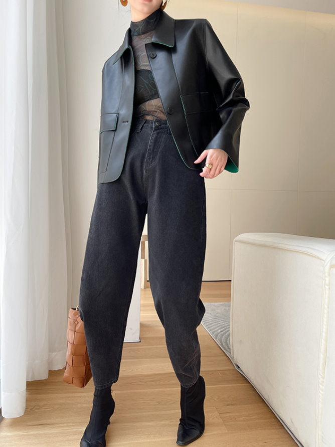 Vegan Leather Short Jacket 9393